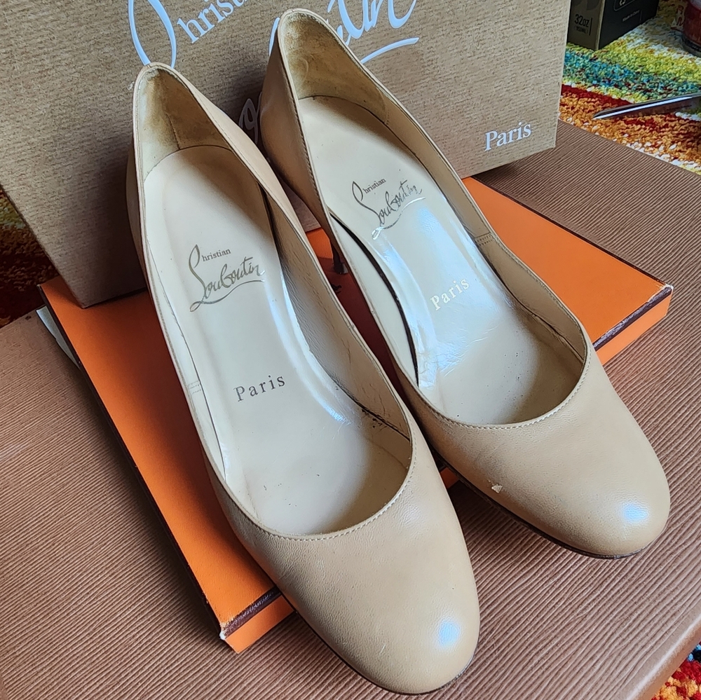 Authentic Christian Louboutin Beige Round Toe Heels